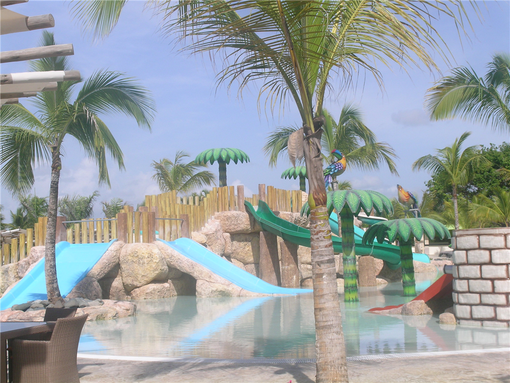 Water slides are part of the fun water park at the Barcelo Bavaro Palace Family Deluxe Resort